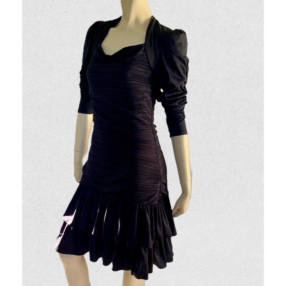 1980s Prom Dress, Size L, Black Ruched Waist Dress, Vintage Prom Dress,